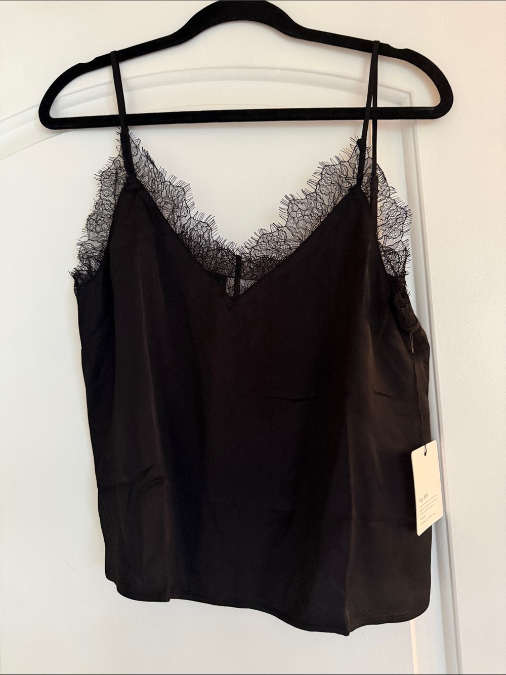 NWT Bella Dahl Black Satin Lace-Trim Camisole